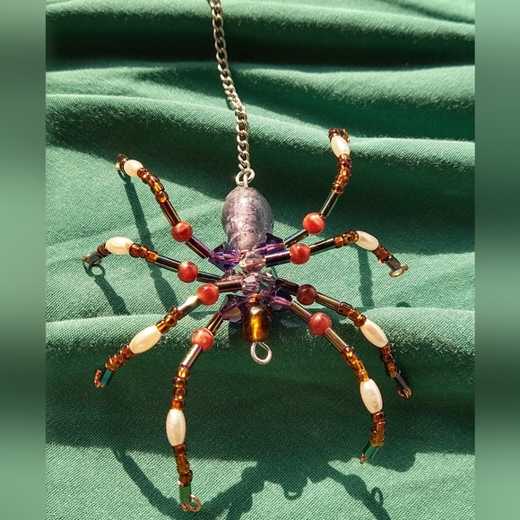 Artisan Beaded Spider Pendant • Purple and Brown - Picture 11 of 17